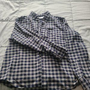 Old Navy Blue/Grey Checkered Flannel Long Sleeve Shirt, XL